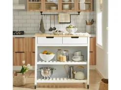 Carrito de Cocina con 2 cajones y 2 estantes,con Tablero Grande,Blanco,L98 x P58 x H94cm FKW74-WN SoBuy ES