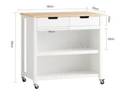 Carrito de Cocina con 2 cajones y 2 estantes,con Tablero Grande,Blanco,L98 x P58 x H94cm FKW74-WN SoBuy ES