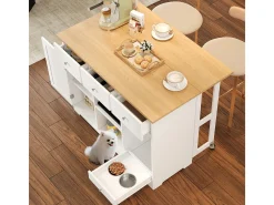 Carrito de cocina con cajón y zona para mascotas, 120x70x90cm, blanco