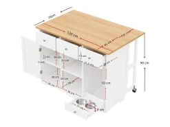 Carrito de cocina con cajón y zona para mascotas, 120x70x90cm, blanco