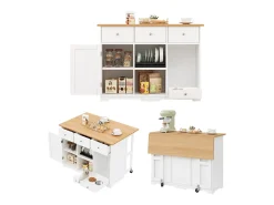 Carrito de cocina con cajón y zona para mascotas, 120x70x90cm, blanco