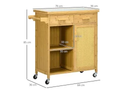 Carrito de cocina con cajón, estantes abiertos, toallero, bambú natural (84x36x85cm)