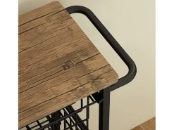 Carrito de cocina con encimera, 4 cestas metálicas, carro de oficina móvil, madera de arce, (49,5x31x91 cm)