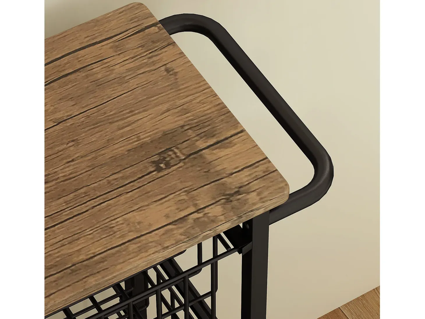 Carrito de cocina con encimera, 4 cestas metálicas, carro de oficina móvil, madera de arce, (49,5x31x91 cm)