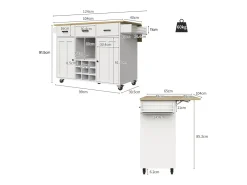Carrito de cocina con encimera, toallero, especiero, blanco