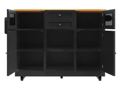 Carrito de cocina con encimera, mueble de comedor, toallero lateral, 140x40x93,5 cm, color negro