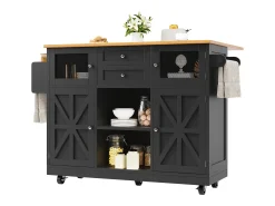 Carrito de cocina con encimera, mueble de comedor, toallero lateral, 140x40x93,5 cm, color negro