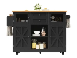 Carrito de cocina con encimera, mueble de comedor, toallero lateral, 140x40x93,5 cm, color negro