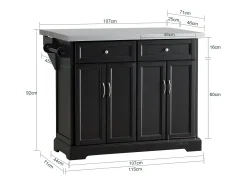 Carrito de Cocina con Piso de Acero,con Tablero Extensible,L115 x P46 x H92cm Negro FKW71-SCH SoBuy ES