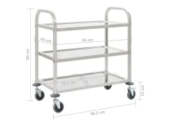 Carrito de cocina de 3 alturas 96,5x55x90 cm acero inoxidable