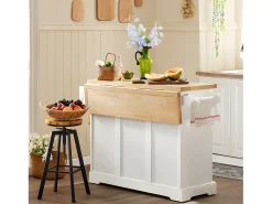 Carrito de Cocina, Estantería de Cocina, Aparador con Ruedas, H91cm x L130cm x P71,Blanco Madera de Caucho FKW41-WN SoBuy ES