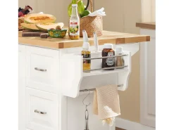 Carrito de Cocina, Estantería de Cocina, Aparador con Ruedas, H91cm x L130cm x P71,Blanco Madera de Caucho FKW41-WN SoBuy ES