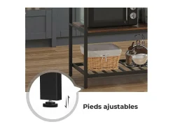 Carrito de cocina estilo industrial colección TAMPA con estructura de metal negro y tablero de madera.