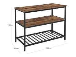 Carrito de cocina estilo industrial colección TAMPA con estructura de metal negro y tablero de madera.