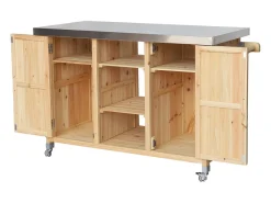 Carrito de cocina exterior de madera de abeto 130cm con asas, 7