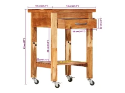 Carrito de cocina madera maciza de acacia 55x55x89 cm