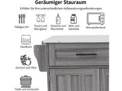 Carrito de cocina, madera maciza y encimera de mármol, diseño europeo, puerta, 3 cajones, ruedas, patas de madera extraíbles (129x46(71)x91,5 cm)