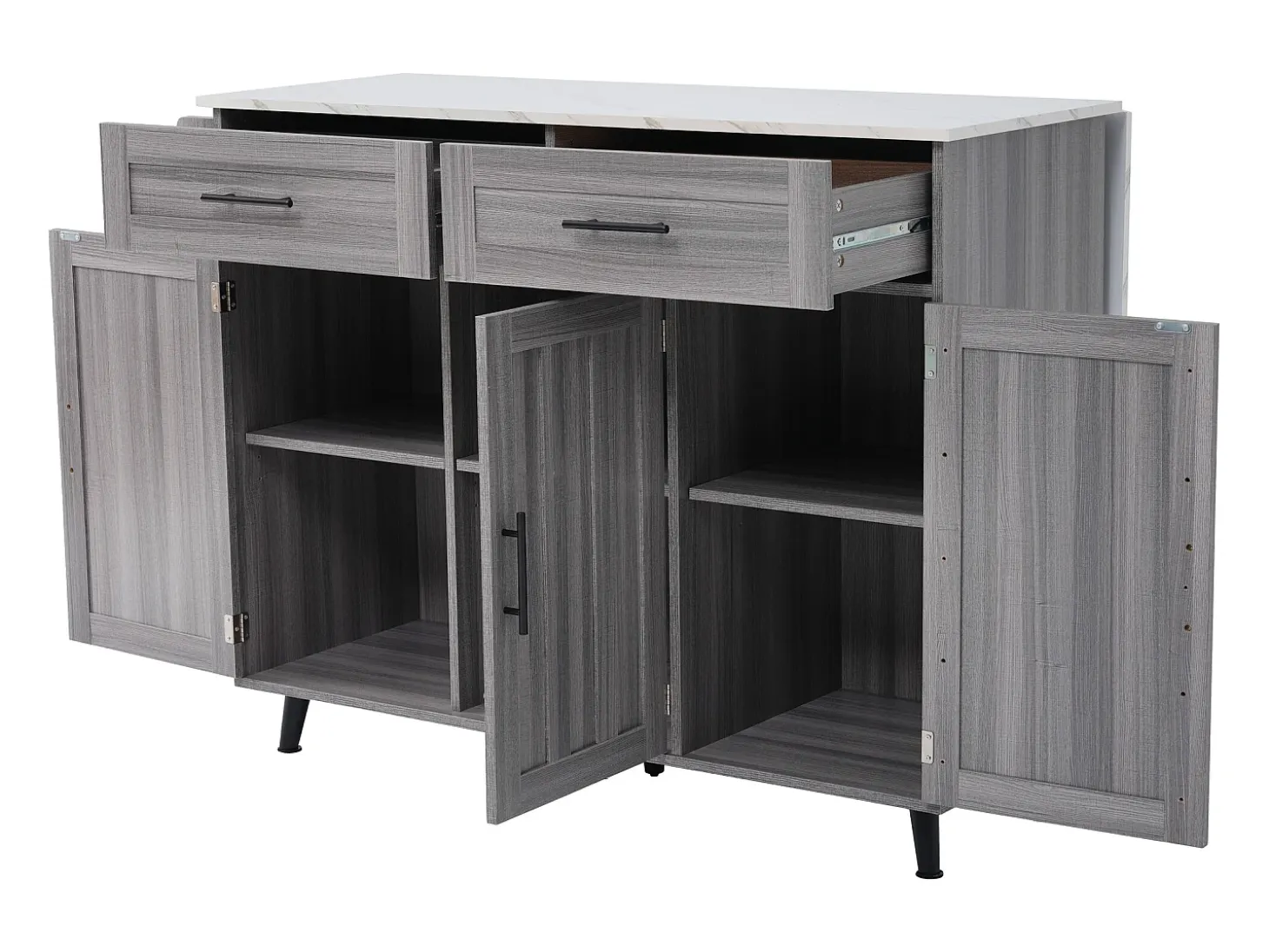 Carrito de cocina, madera maciza y encimera de mármol, diseño europeo, puerta, 3 cajones, ruedas, patas de madera extraíbles (129x46(71)x91,5 cm)