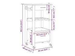 Carrito de cocina MONZA madera maciza de pino 48x40x88,5 cm