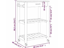 Carrito de cocina MONZA madera maciza de pino 60x40x88,5 cm