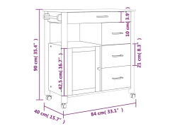 Carrito de cocina MONZA madera maciza de pino 84x40x88,5 cm