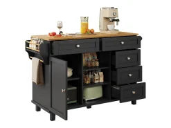 Carrito de cocina móvil con cajones, diseño dual fijo y móvil, MDF, negro (134x46x92cm)