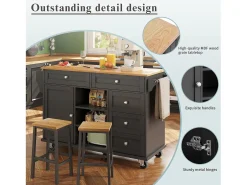 Carrito de cocina móvil con cajones, diseño dual fijo y móvil, MDF, negro (134x46x92cm)