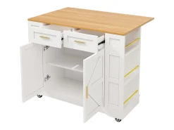 Carrito de cocina móvil con 2 puertas y 2 cajones, isla con veta de madera, blanco - para cocinas y salones