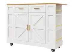 Carrito de cocina móvil con 2 puertas y 2 cajones, isla con veta de madera, blanco - para cocinas y salones