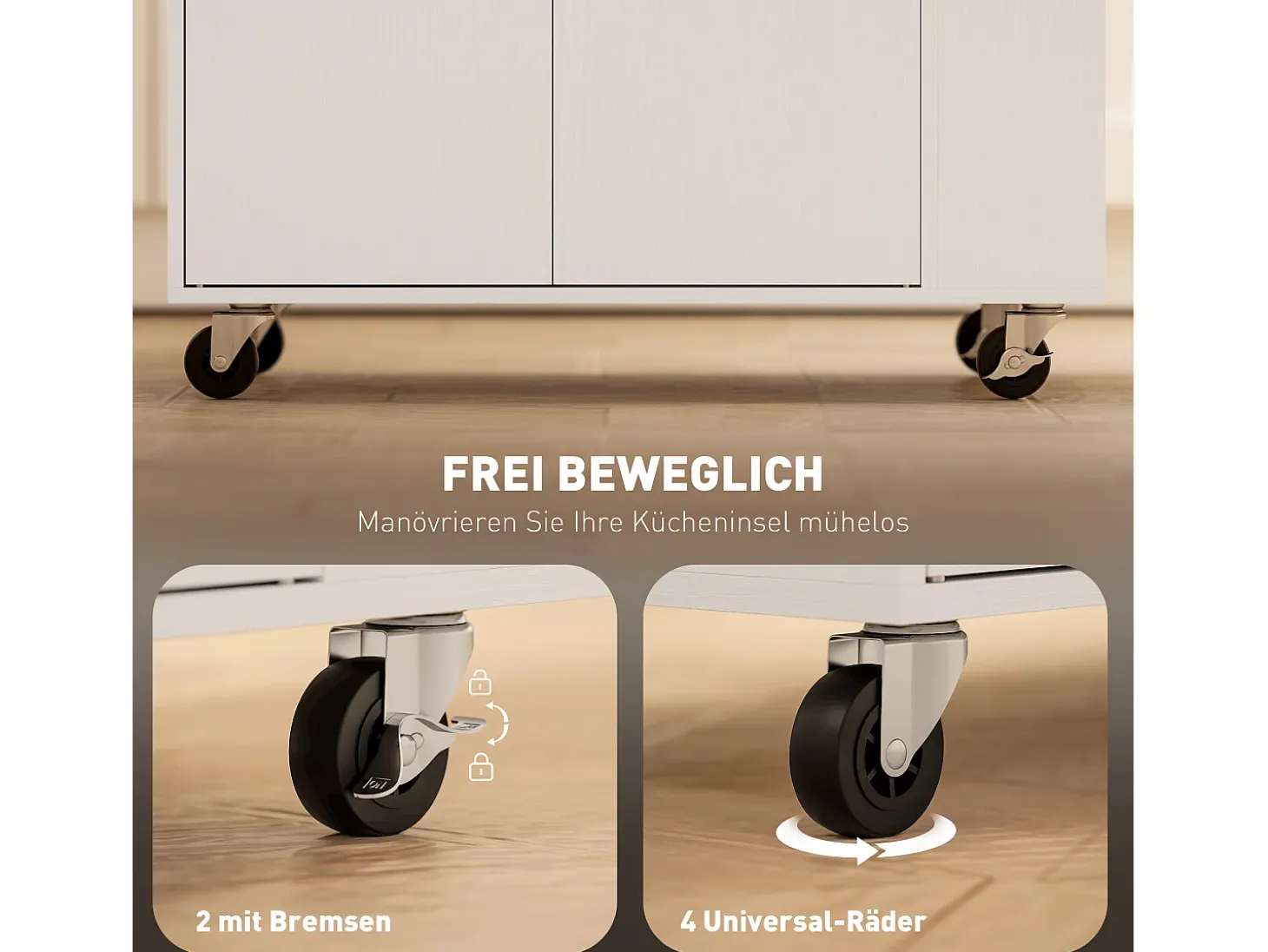 Carrito de cocina móvil con encimera, cajón y estante regulable, blanco (82x38x86,5 cm)