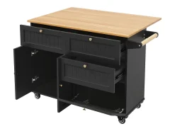 Carrito de cocina móvil con tablero extensible chapado en imitación madera, 3 cajones y 3 puertas incluidas, negro - 133x70x88cm