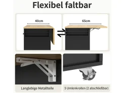 Carrito de cocina móvil con encimera, toallero y especiero, divisores ajustables, estructura de metal, negro (104 x 39,5 x 91,5 cm)