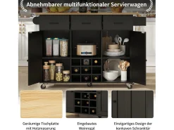 Carrito de cocina móvil con encimera, toallero y especiero, divisores ajustables, estructura de metal, negro (104 x 39,5 x 91,5 cm)