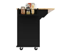 Carrito de cocina móvil negro - Isla de cocina con 2 cajones y 4 puertas - Especiero y toallero