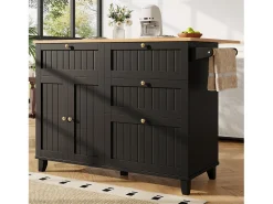 Carrito de cocina negro con encimera plegable de imitación madera y espacio de almacenamiento - para salas de estar y cocinas