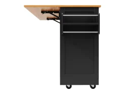 Carrito de cocina negro con encimera de madera, toallero y estantes ajustables
