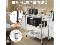 Carrito de Cocina SucceBuy de 3 Niveles con Ruedas, 89 × 46 × 90 cm, 300 kg, 6 Ganchos