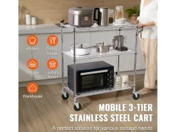 Carrito de Cocina SucceBuy de 3 Niveles con Ruedas, 89 × 46 × 90 cm, 300 kg, 6 Ganchos