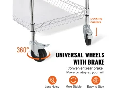 Carrito de Cocina SucceBuy de 3 Niveles con Ruedas, 89 × 46 × 90 cm, 300 kg, 6 Ganchos