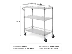 Carrito de Cocina SucceBuy de 3 Niveles con Ruedas, 89 × 46 × 90 cm, 300 kg, 6 Ganchos