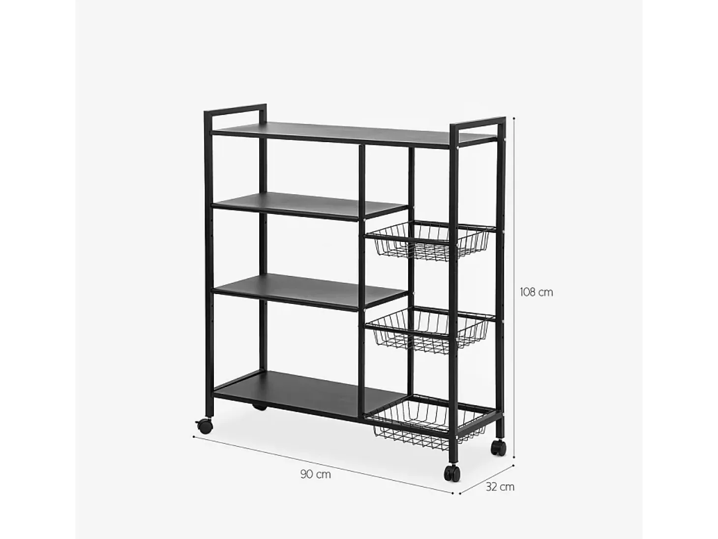 Carrito de cocina verdulero con ruedas y 4 estantes 90x32x108 cm Faris Plus