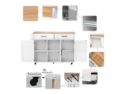 Carrito de comedor con tablero plegable, 5 ruedas, color blanco