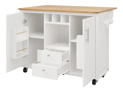 Carrito de servicio blanco - Carrito de servicio con 2 cajones y 2 puertas - especiero y botellero - para comedor
