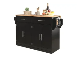 Carrito de servicio con tablero plegable, 120x46(70)x91 cm, color negro, con ruedas.