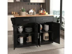 Carrito de servicio con tablero plegable, 120x46(70)x91 cm, color negro, con ruedas.
