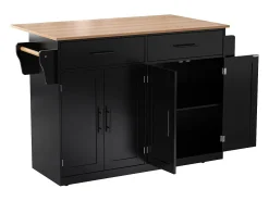 Carrito de servicio con tablero plegable, 120x46(70)x91 cm, color negro, con ruedas.