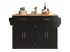 Carrito de servicio con tablero plegable, 120x46(70)x91 cm, color negro, con ruedas.