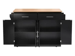 Carrito de servicio con tablero plegable, 120x46(70)x91 cm, color negro, con ruedas.