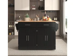 Carrito de servicio con tablero plegable, 120x46(70)x91 cm, color negro, con ruedas.