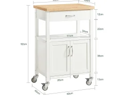 Carrito de Servir, estantería de Cocina, Carrito de Cocina móvil, Blanco FKW22-WN SoBuy ES